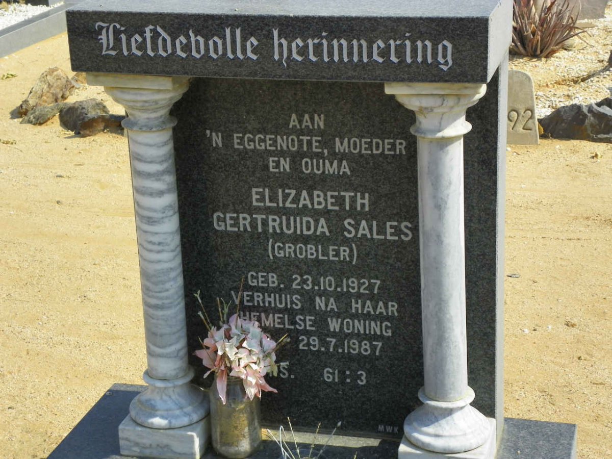 SALES Elizabeth Gertruida nee GROBLER 1927-1987