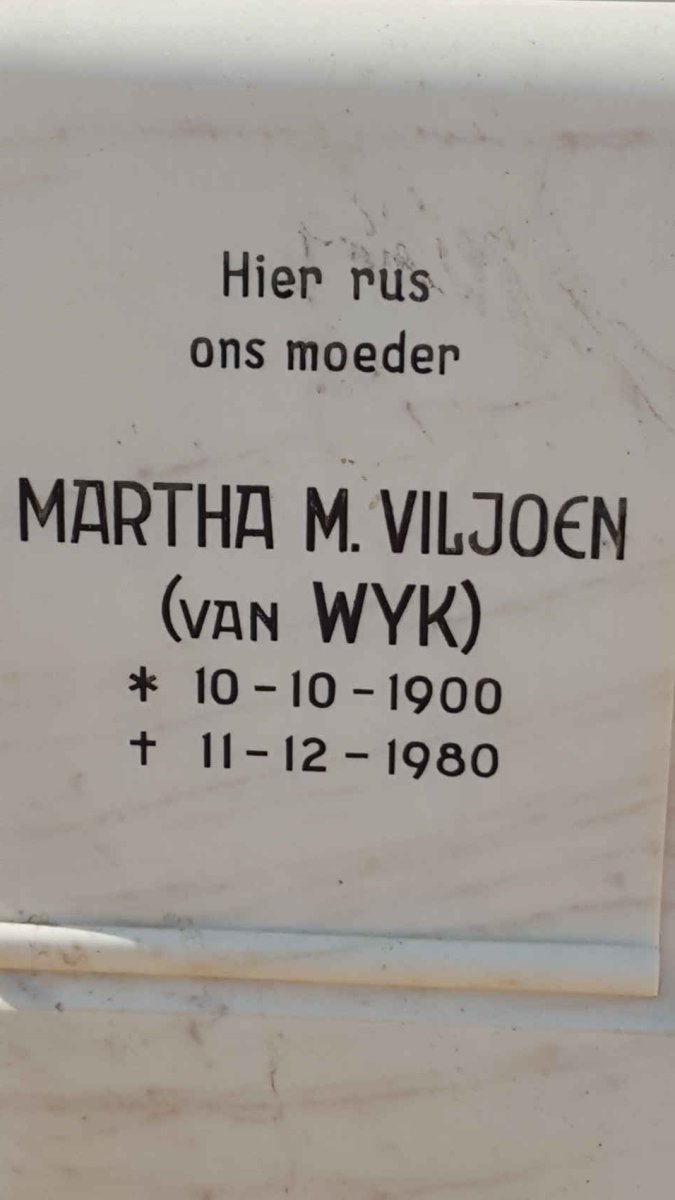 VILJOEN Martha M., VAN WYK 1900-1980