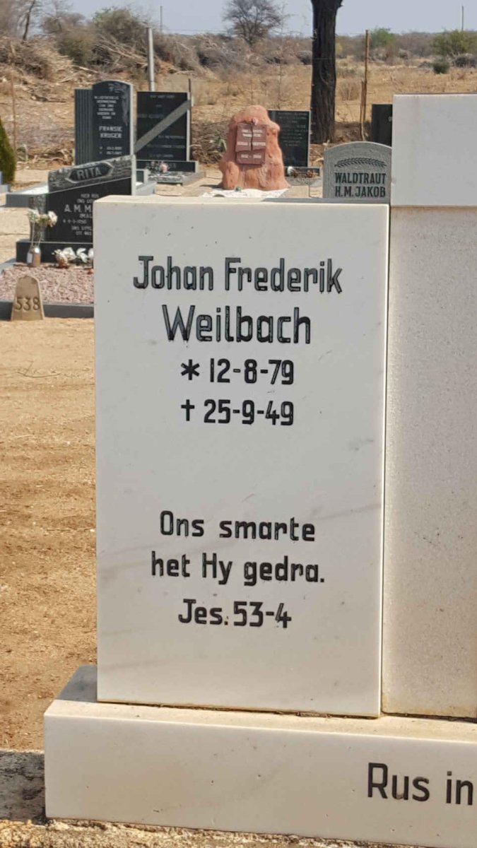 WEILBACH Johan Frederik 1879-1949 &amp; Maria Elizabeth DE WET 1880-1956
