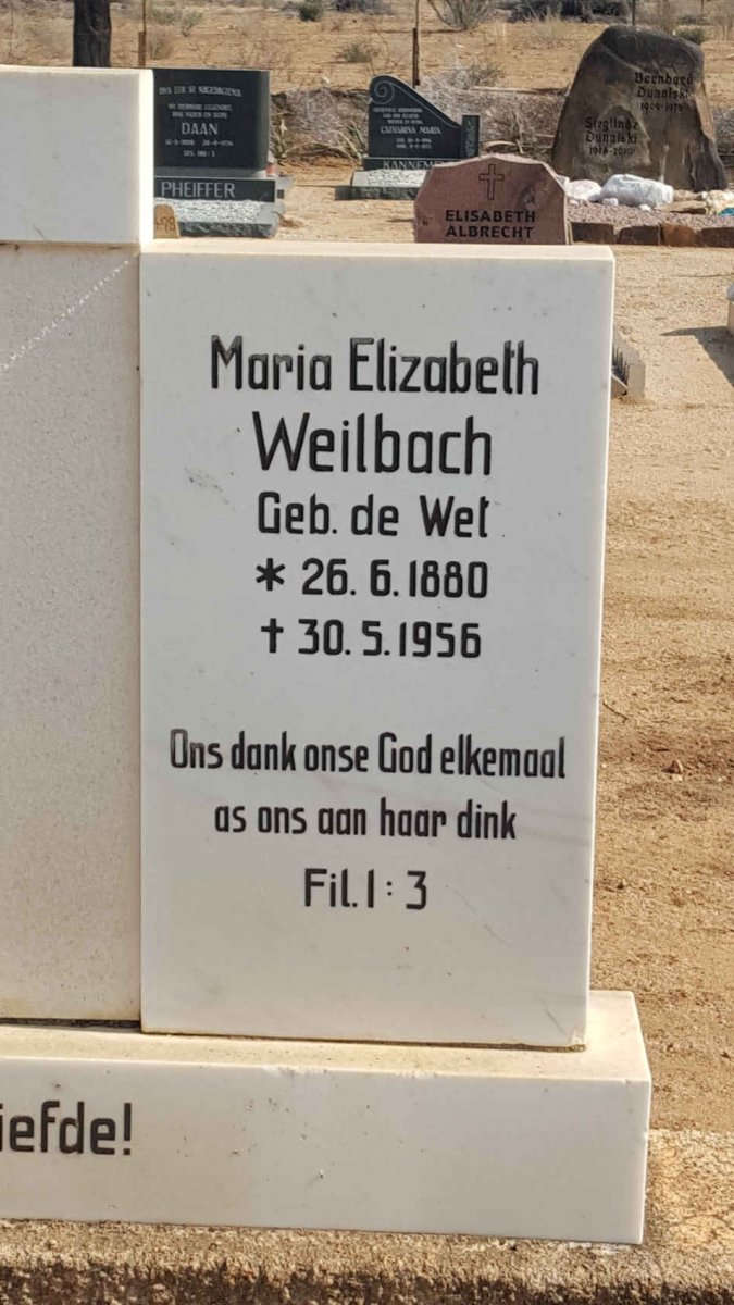 WEILBACH Johan Frederik 1879-1949 &amp; Maria Elizabeth DE WET 1880-1956