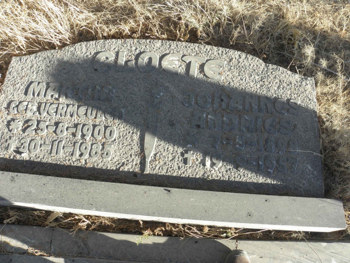 CLOETE Johannes Andries 1899-1957 &amp; Martha VERMEULEN 1900-1985