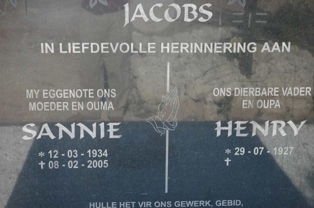 JACOBS Henry 1927- &amp; Sannie 1934-2005