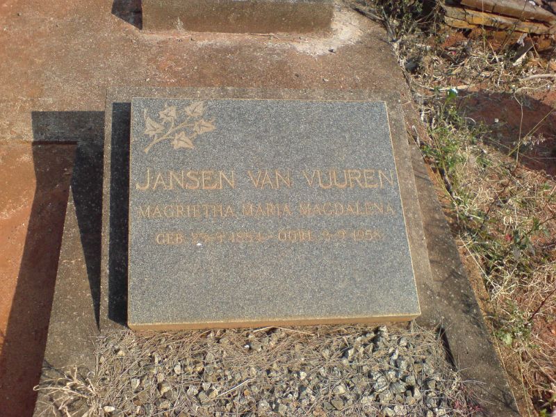 VUUREN Magrietha Maria Magdalena, Jansen van 18??-1958