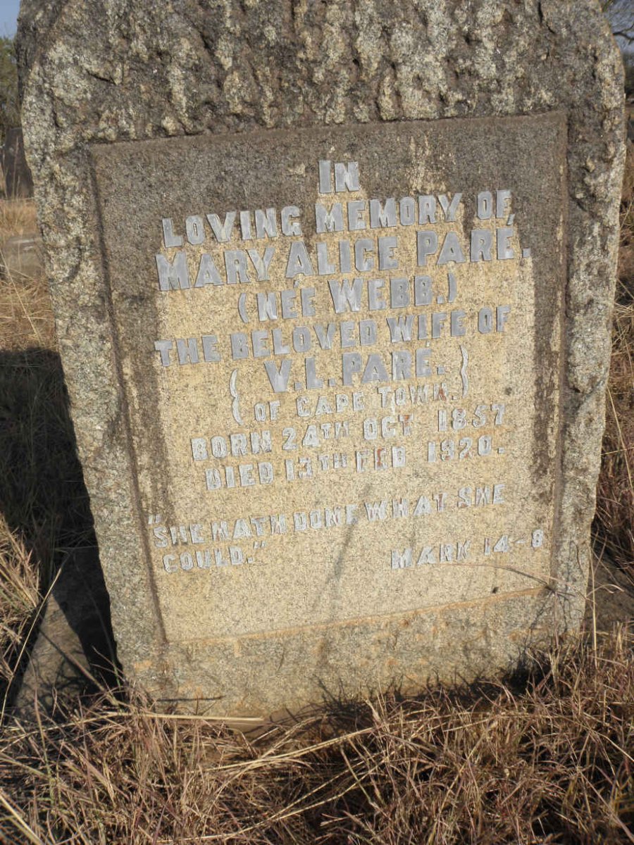 PARE Mary Alice nee WEBB 1857-1920