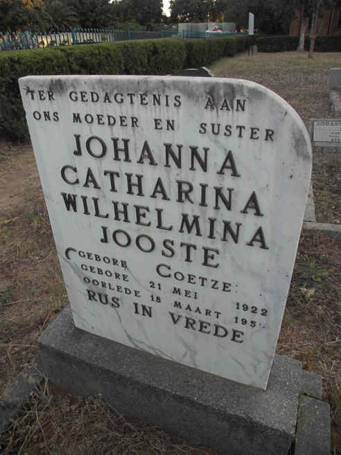 JOOSTE Johanna Catharina Wilhelmina nee COETZEE 1922-195?
