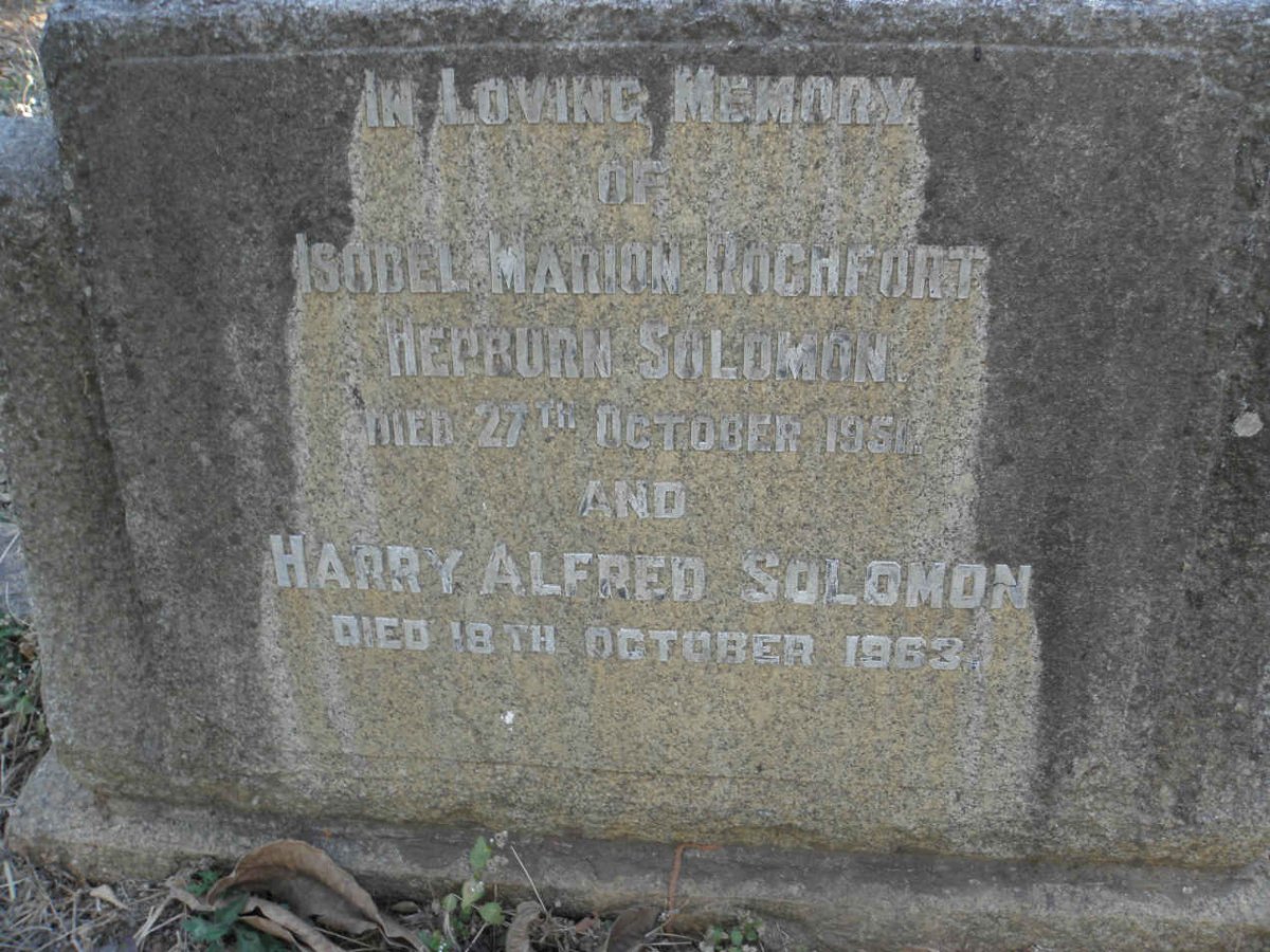 SOLOMON Harry Alfred -1963 &amp; Isobel Marion Rochfort Hepburn -1960