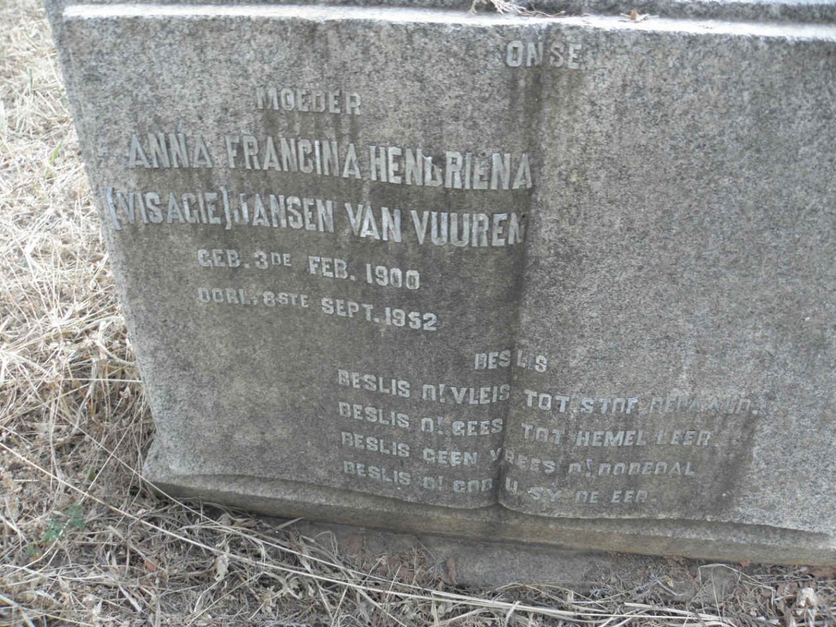 VUUREN Anna Francina Hendriena, Jansen van nee VISAGIE 1900-1952
