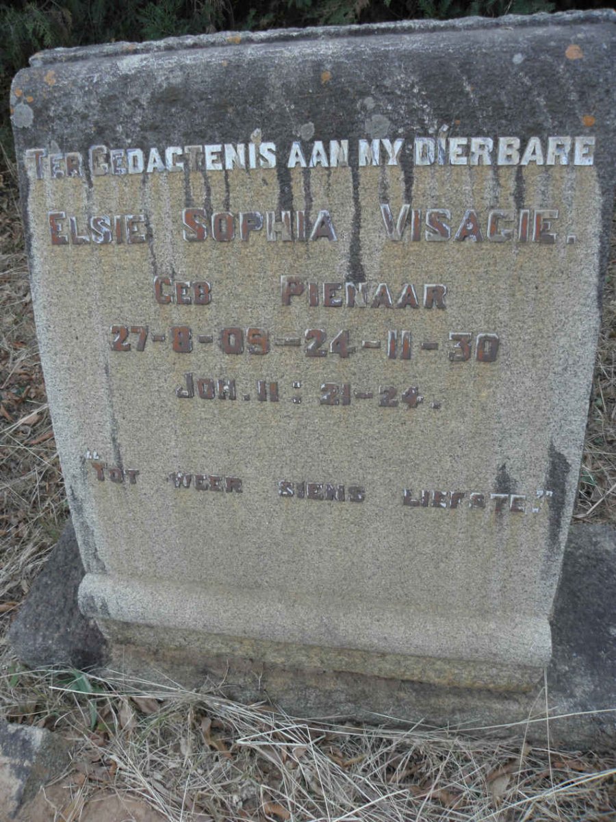 VISAGIE Elsie Sophia nee PIENAAR 1909-1930
