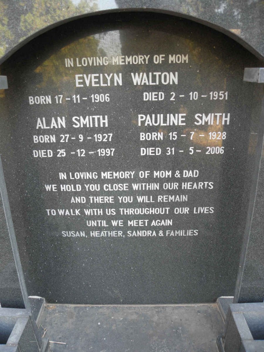 WALTON Evelyn 1906-1951 :: SMITH Alan 1927-1997 &amp; Pauline 1928-2006