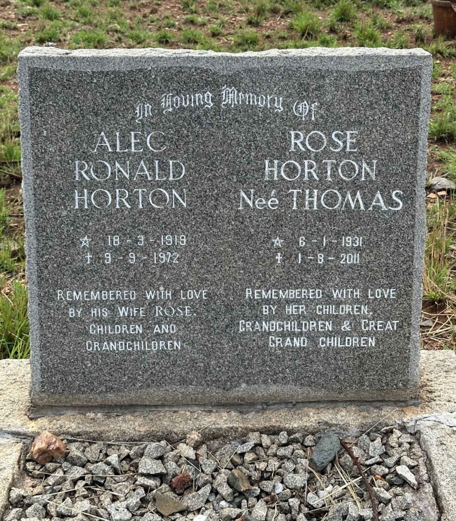 HORTON Alec Ronald 1919-1972 & Rose THOMAS 1931-2011