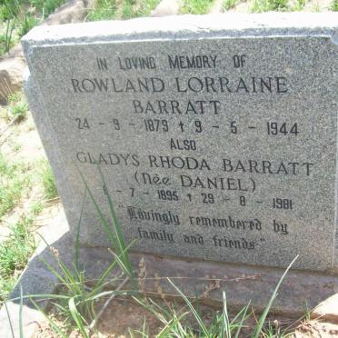 BARRATT Rowland Lorraine 1879-1944 &amp; Gladys Rhoda DANIEL 1895-1981