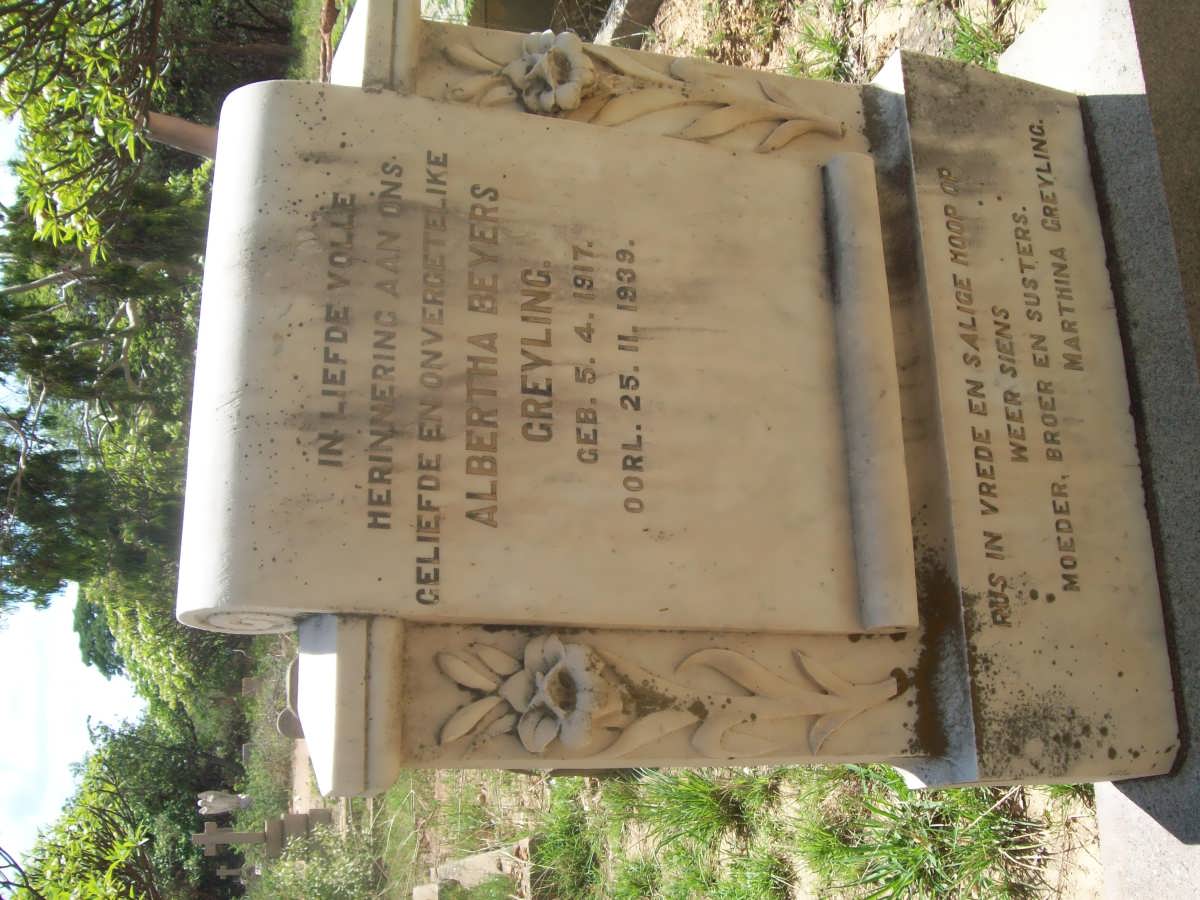 GREYLING Albertha Beyers 1917-1939