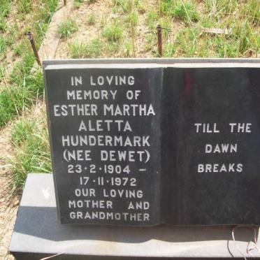 HUNDERMARK Esther Martha Aletta nee DEWET 1904-1972