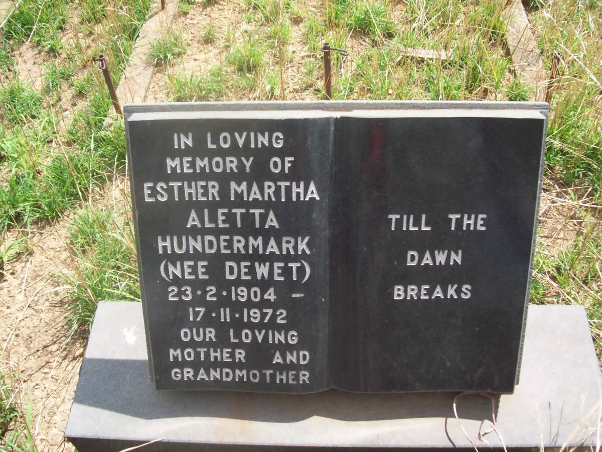 HUNDERMARK Esther Martha Aletta nee DEWET 1904-1972