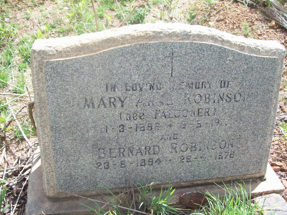 ROBINSON Bernard 1894-1976 &amp; Mary Anne FALCONER 1896-197?