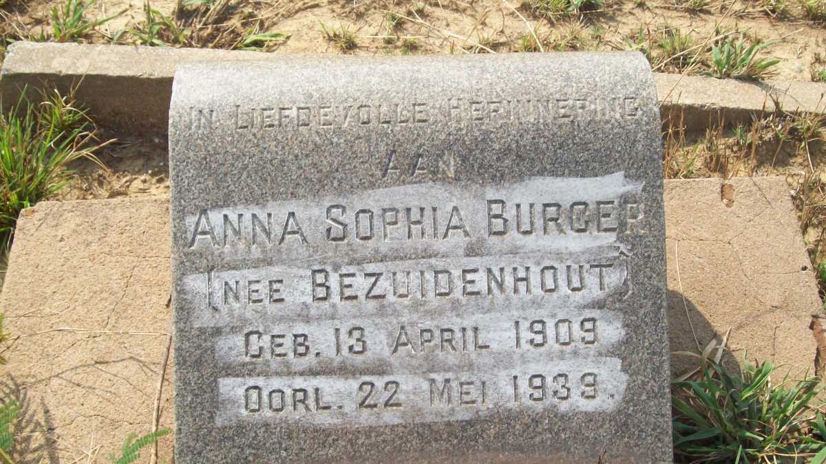 BURGER Anna Sophia nee BEZUIDENHOUT 1909-1939