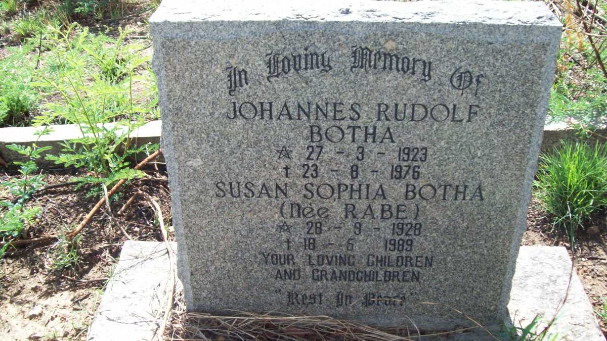 BOTHA Johannes Rudolf 1923-1976 &amp; Susan Sophia RABE 1928-1989