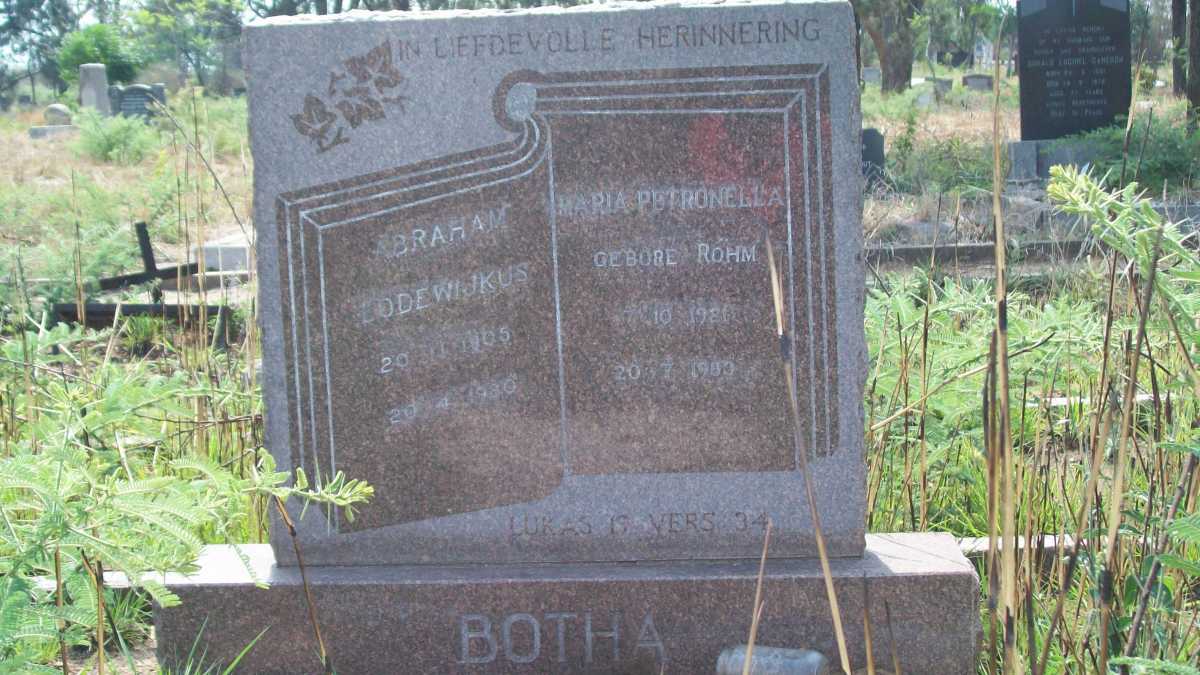 BOTHA Abraham Lodewijkus 1905-1980 &amp; Maria Petronella ROHM 1921-1983