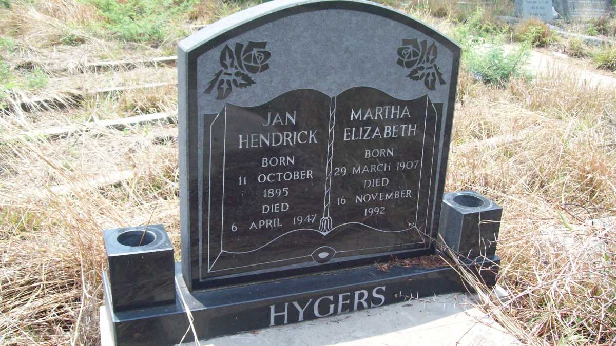 HYGERS Jan Hendrick 1895-1947 &amp; Martha Elizabeth 1907-1992