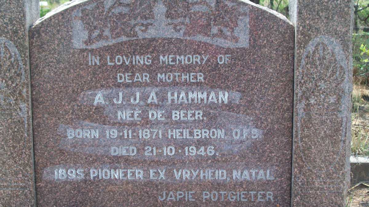 HAMMAN A.J.J.A. nee DE BEER 1871-1946