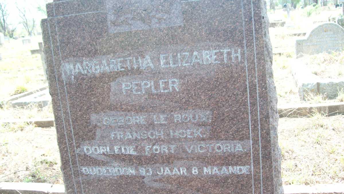 PEPLER Margaretha Elizabeth nee LE ROUX