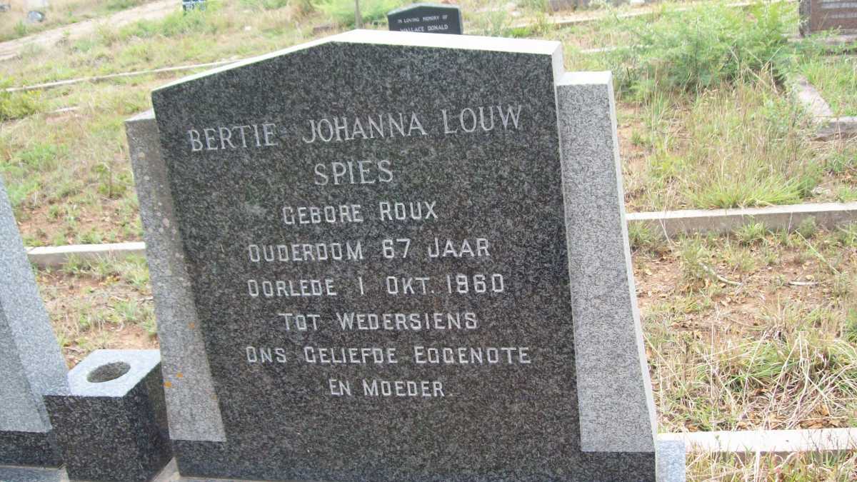 SPIES  Bertie Johanna Louw nee ROUX  -1960