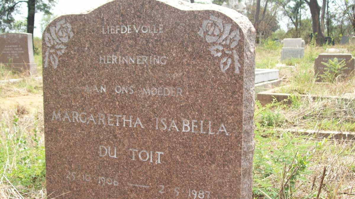 TOIT Margaretha Isabella du, 1906-1987
