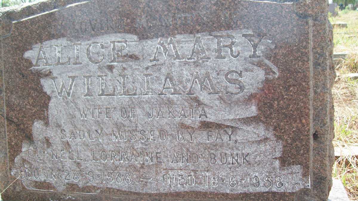 WILLIAMS Alice Mary 1888-1938