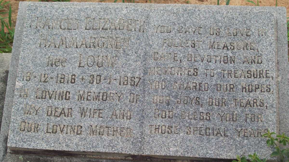 HAMMARGRE Frances Elizabeth nee LOUW 1916-1967