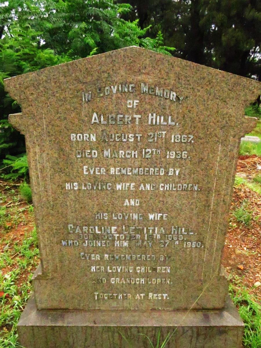 HILL Albert 1867-1936 & Caroline Letitia 1869-1950