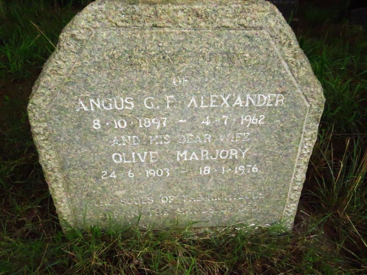 ALEXANDER Angus G.F. 1897-1962 & Olive Marjory 1903-1976